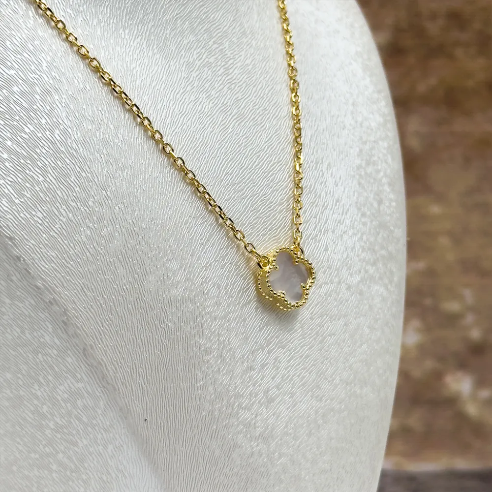 Gold Renk Sedef Taşlı Gümüş Kolye