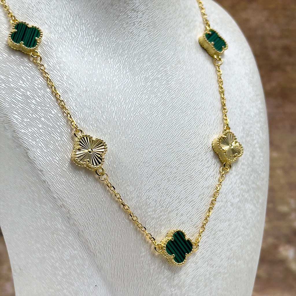 Malachite Taşlı Yonca Gümüş Kolye