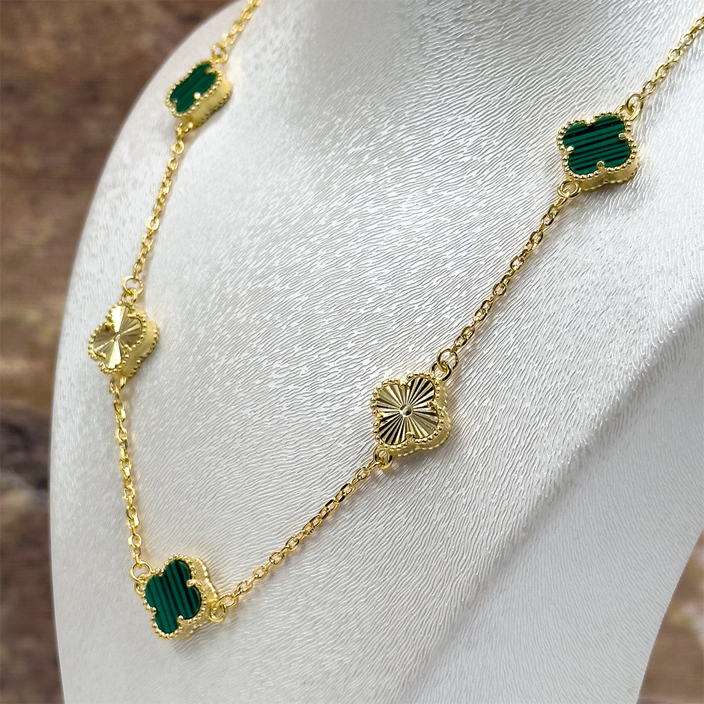 Malachite Taşlı Yonca Gümüş Kolye