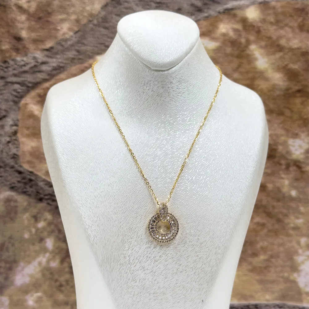 Baget Taşlı Halka Gümüş Kolye - Sarı