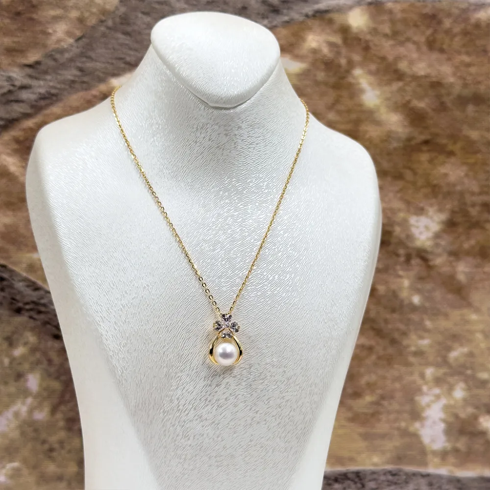 İncili Özel Tasarım Gold Renk Gümüş Kolye