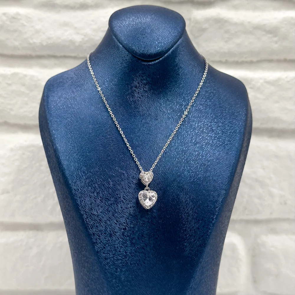 İkili Kalp Tasarım Gümüş Kolye