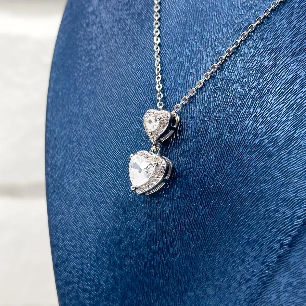 İkili Kalp Tasarım Gümüş Kolye