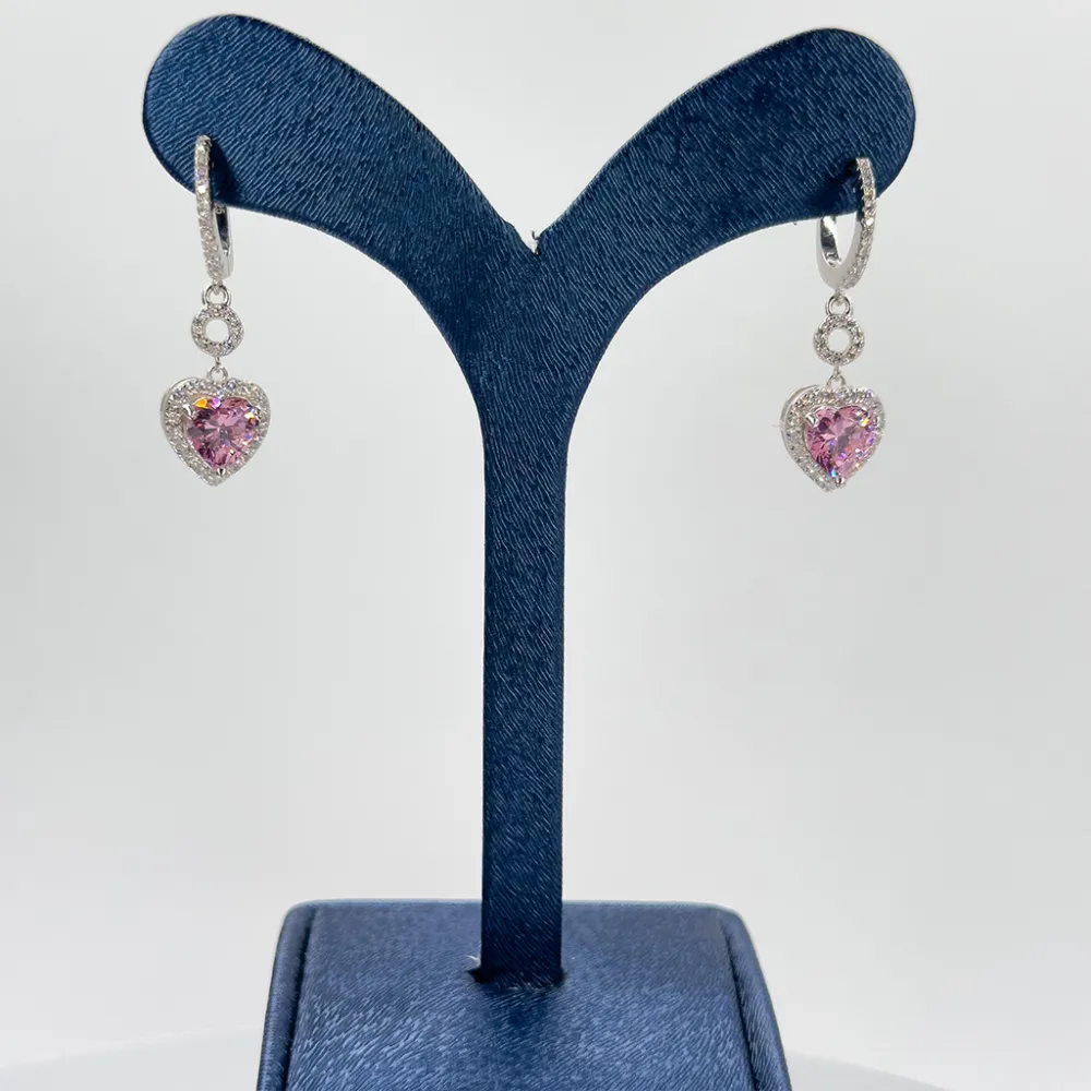 Pembe Kuvars Sallamalı Gümüş Küpe