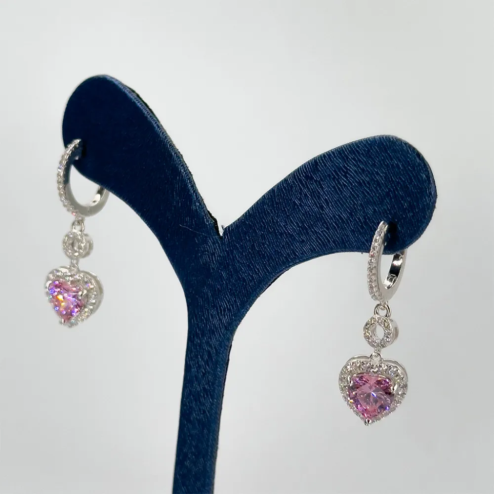 Pembe Kuvars Sallamalı Gümüş Küpe