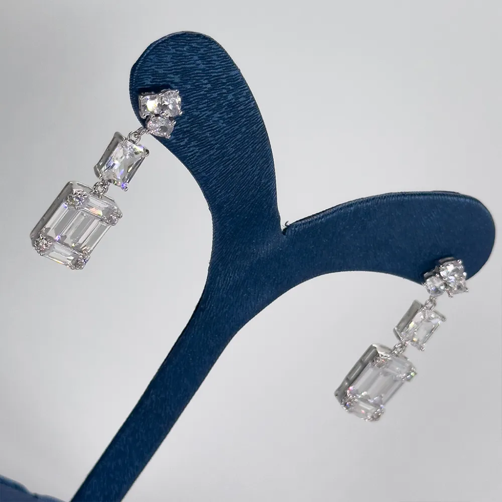 Pırlanta Montür İkili Baget Gümüş Küpe