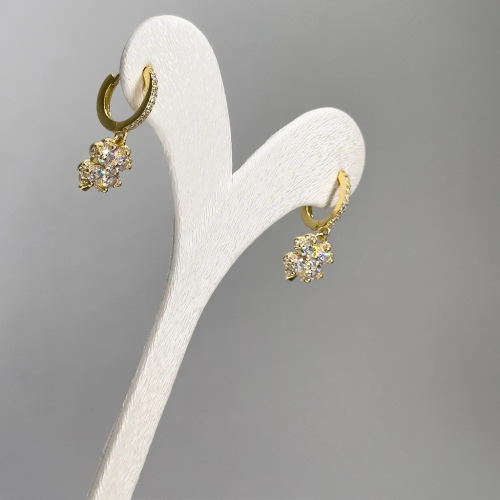 Gold Renk Yonca Gümüş Küpe