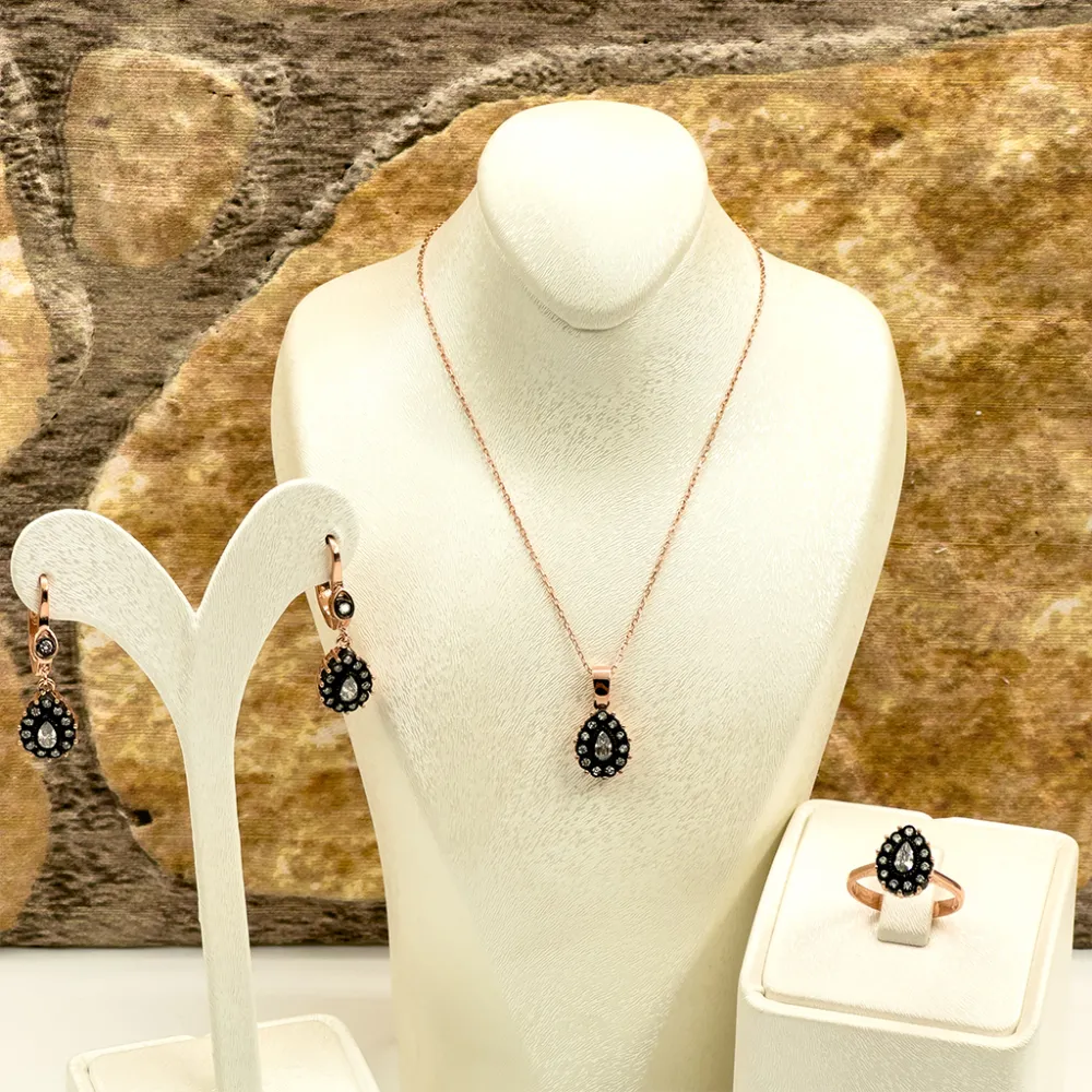 Elmas Montür Rosegold Damla Gümüş Set Takım