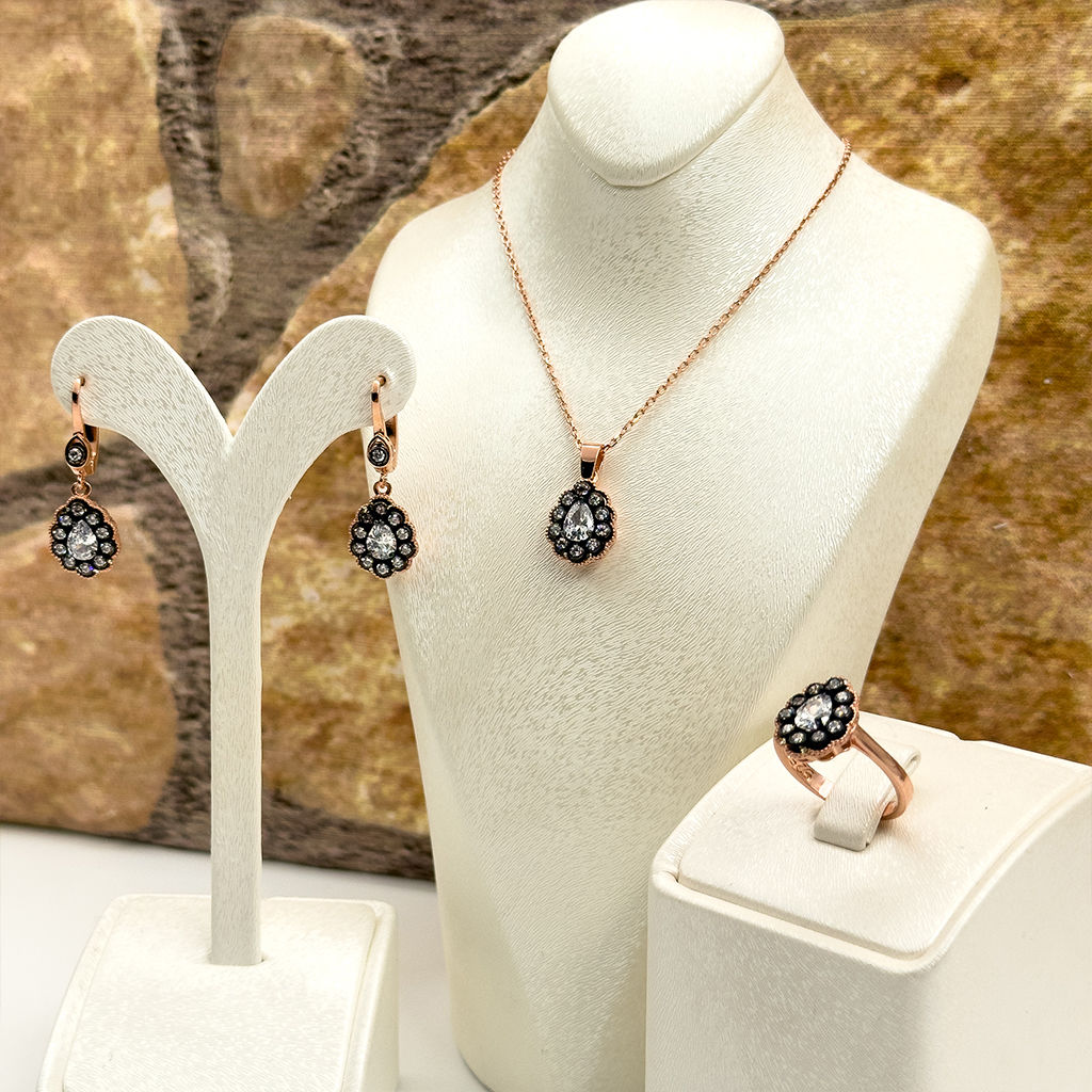 Elmas Montür Rosegold Damla Spor Gümüş Set Takım
