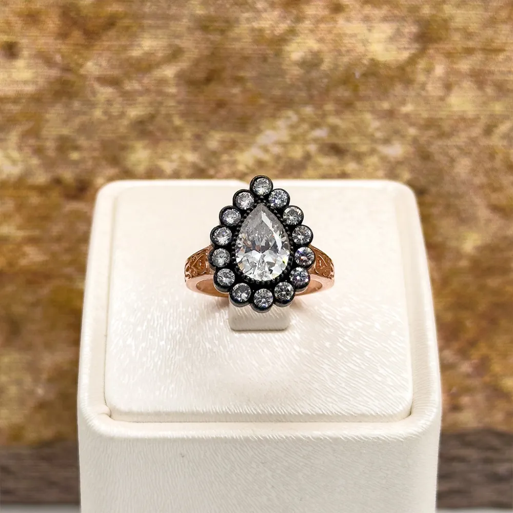 Elmas Montür Rosegold Damla Gümüş Set Takım - LVRSET06