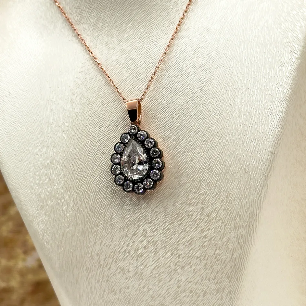 Elmas Montür Rosegold Damla Gümüş Set Takım - LVRSET06