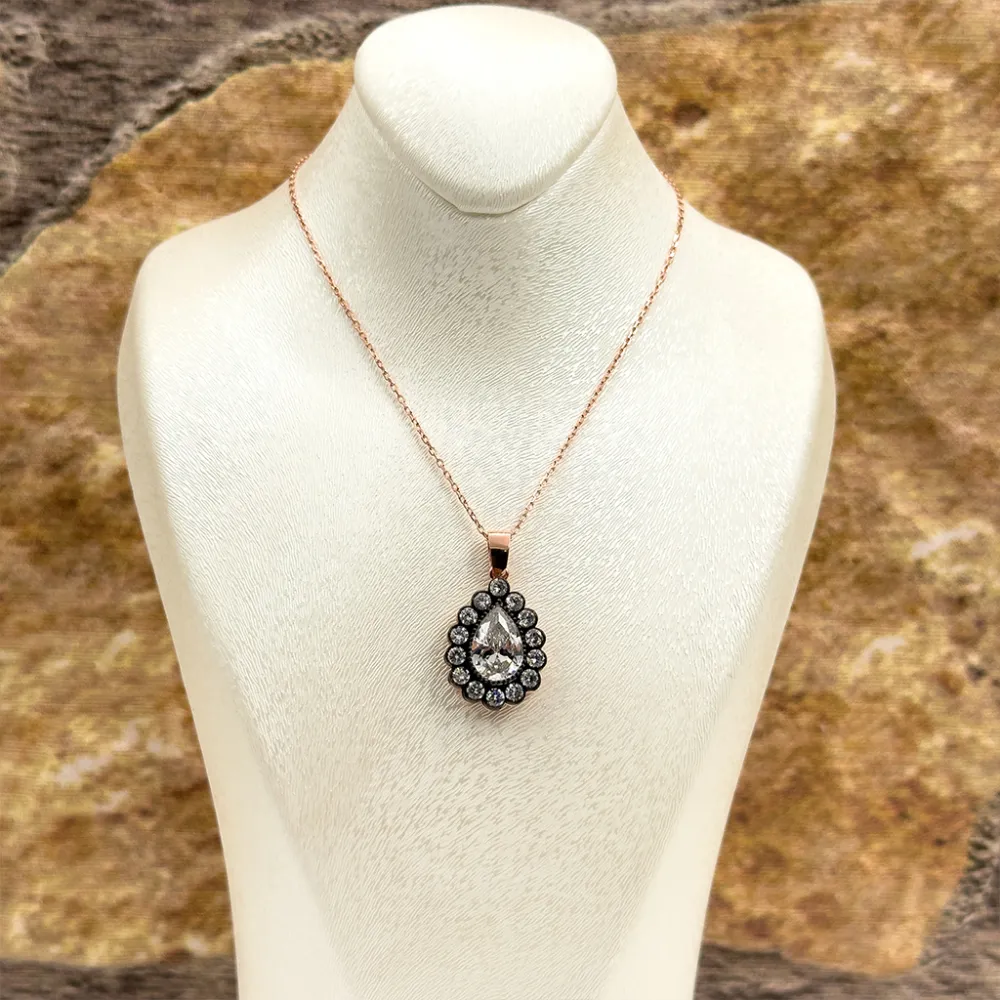 Elmas Montür Rosegold Damla Gümüş Set Takım - LVRSET06