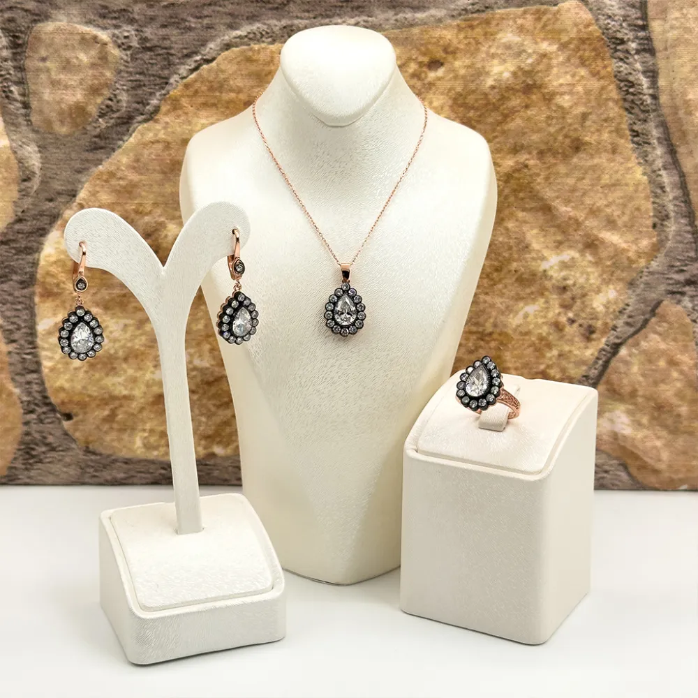 Elmas Montür Rosegold Damla Gümüş Set Takım - LVRSET06