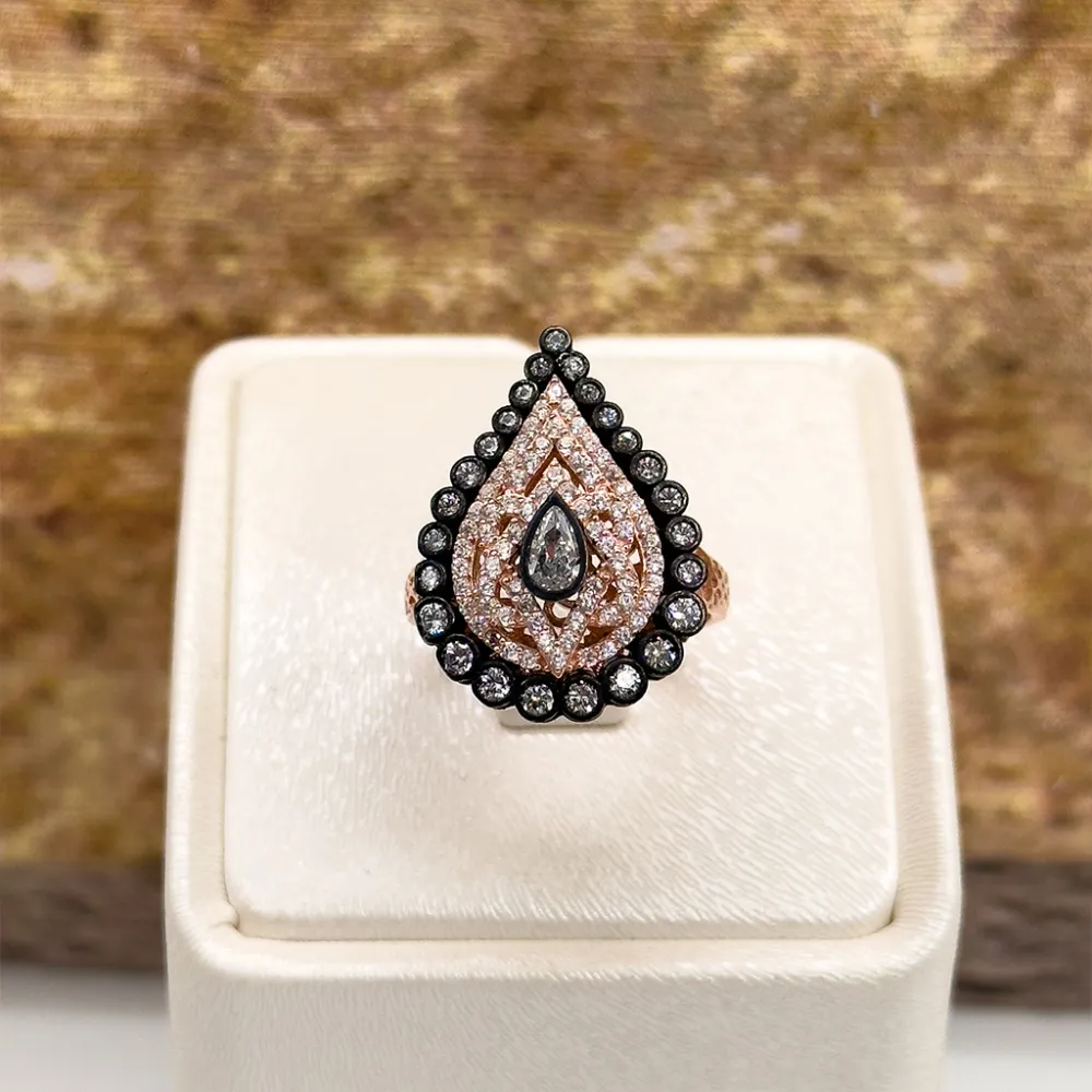 Elmas Montür Rosegold Damla Gümüş Set Takım - LVRSET08