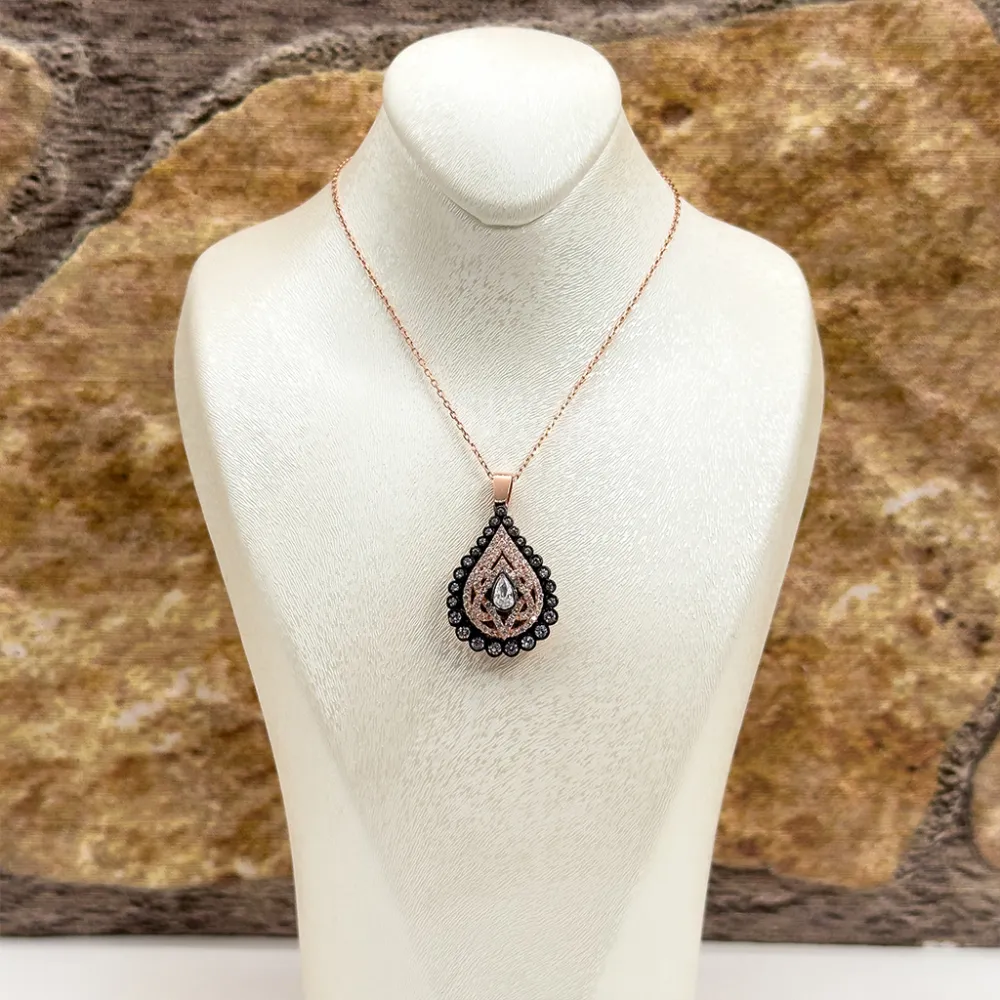 Elmas Montür Rosegold Damla Gümüş Set Takım - LVRSET08