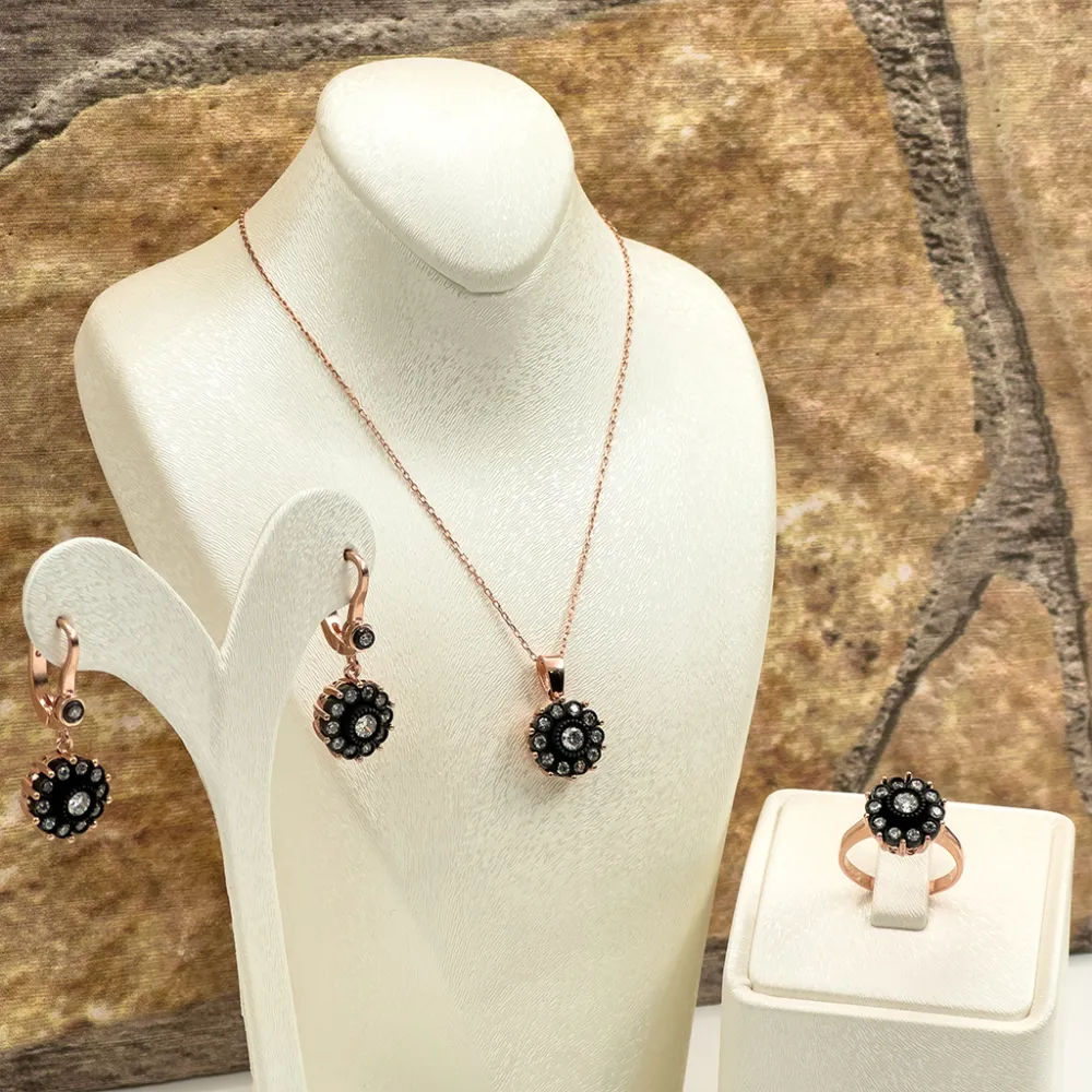 Elmas Montür Rosegold Gül Modeli Gümüş Set Takım