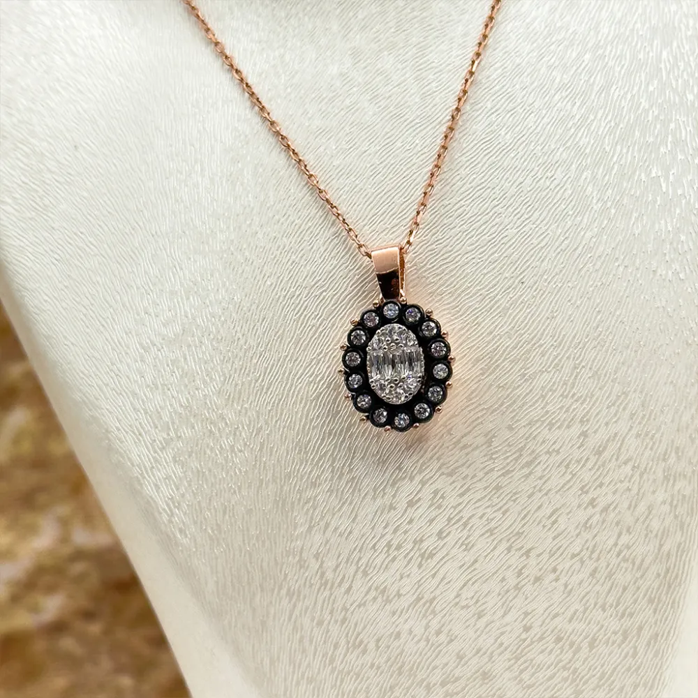 Elmas Montür Rosegold Oval Spor Gümüş Set Takım