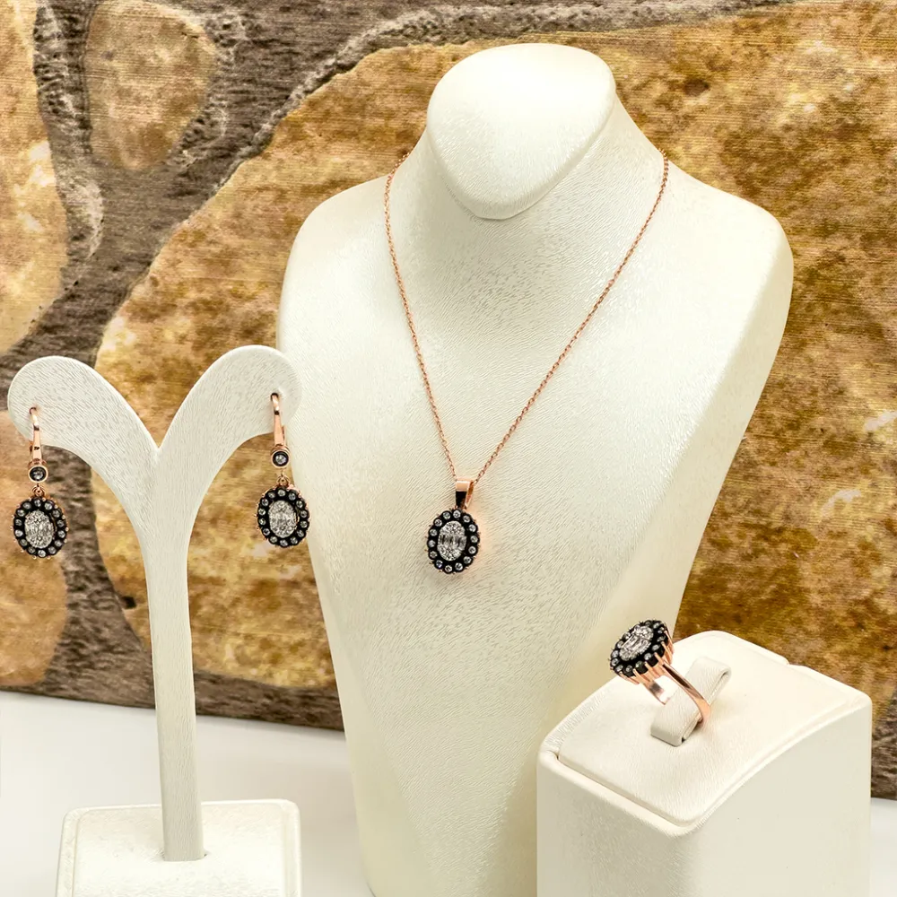 Elmas Montür Rosegold Oval Spor Gümüş Set Takım