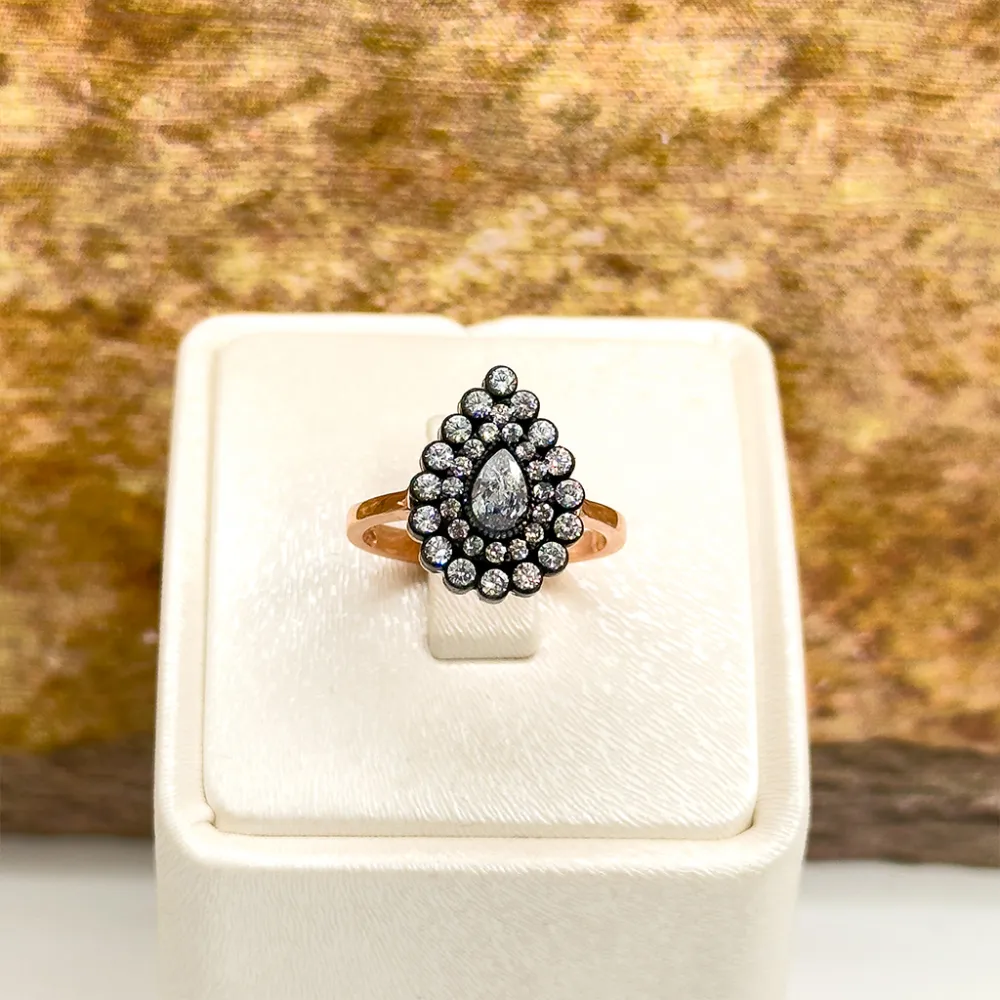 Elmas Montür Rosegold Damla Gümüş Set Takım - LVRSET11