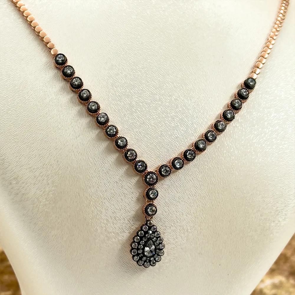 Elmas Montür Rosegold Damla Gümüş Set Takım - LVRSET11