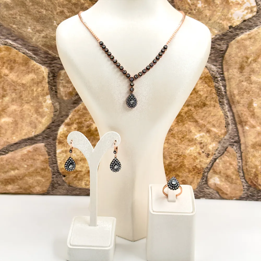 Elmas Montür Rosegold Damla Gümüş Set Takım - LVRSET11