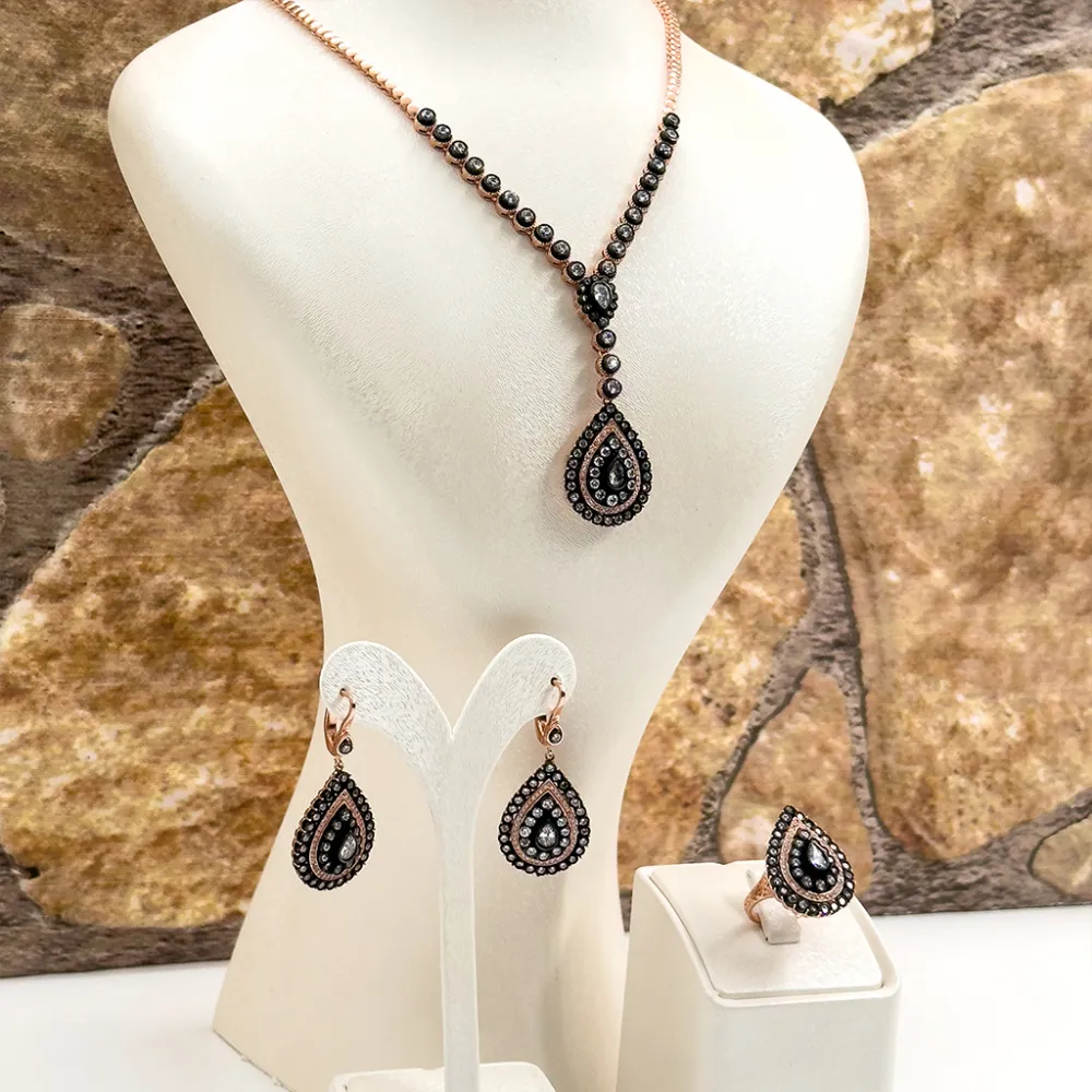 Elmas Montür Rosegold Özel Üretim Gümüş Set Takım - LVRSET12