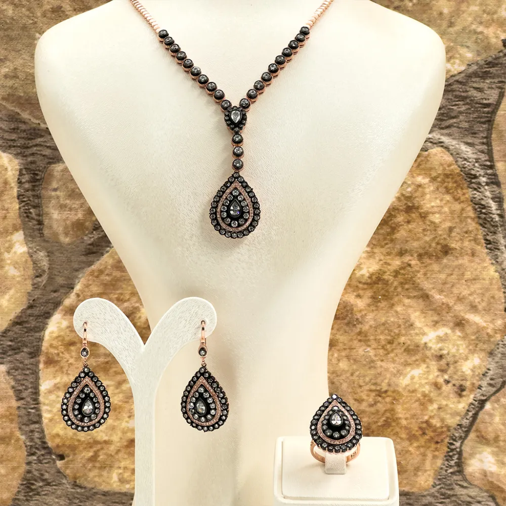 Elmas Montür Rosegold Özel Üretim Gümüş Set Takım - LVRSET12