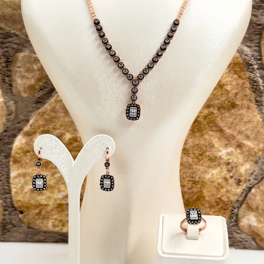 Elmas Montür Rosegold Baget Tasarım Gümüş Set Takım