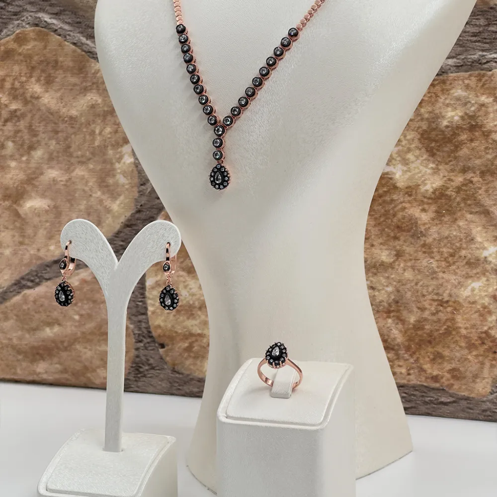 Elmas Montür Rosegold Su Yolu Damla Gümüş Set Takım