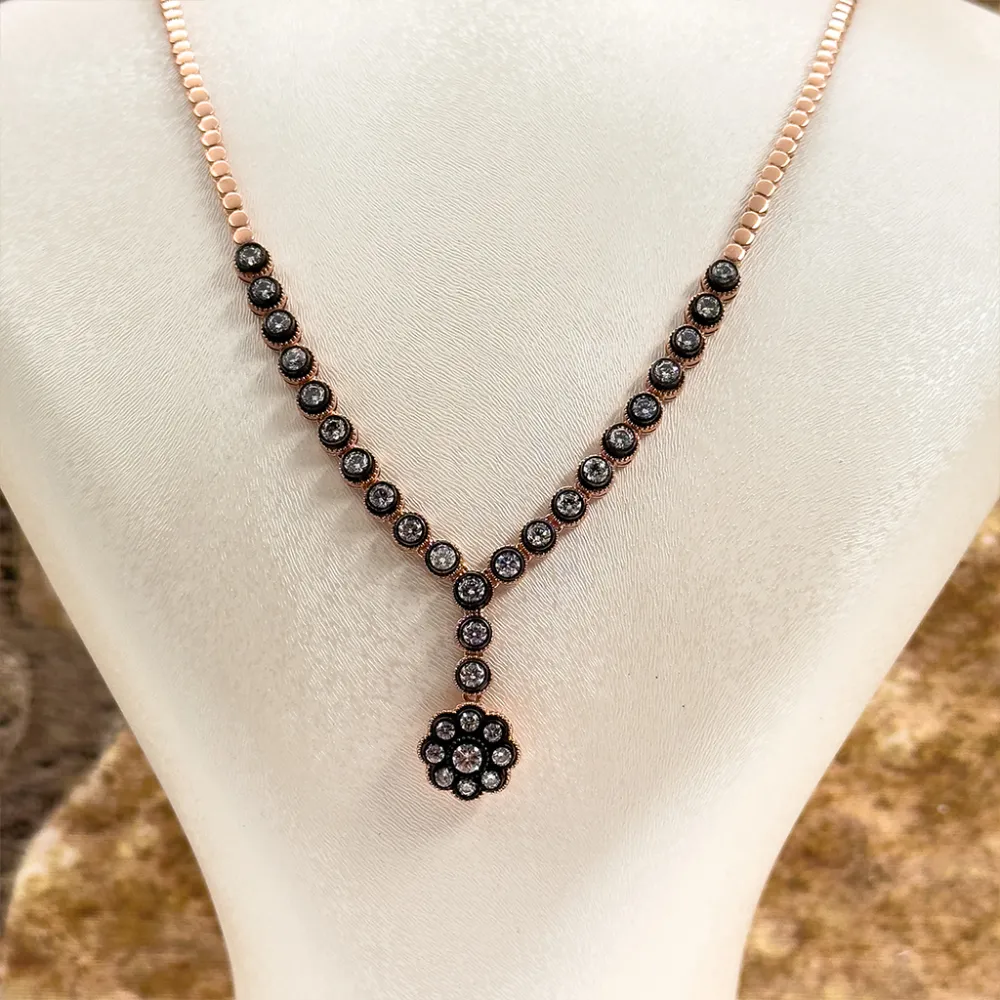 Elmas Montür Rosegold Klasik Gül Gümüş Set Takım