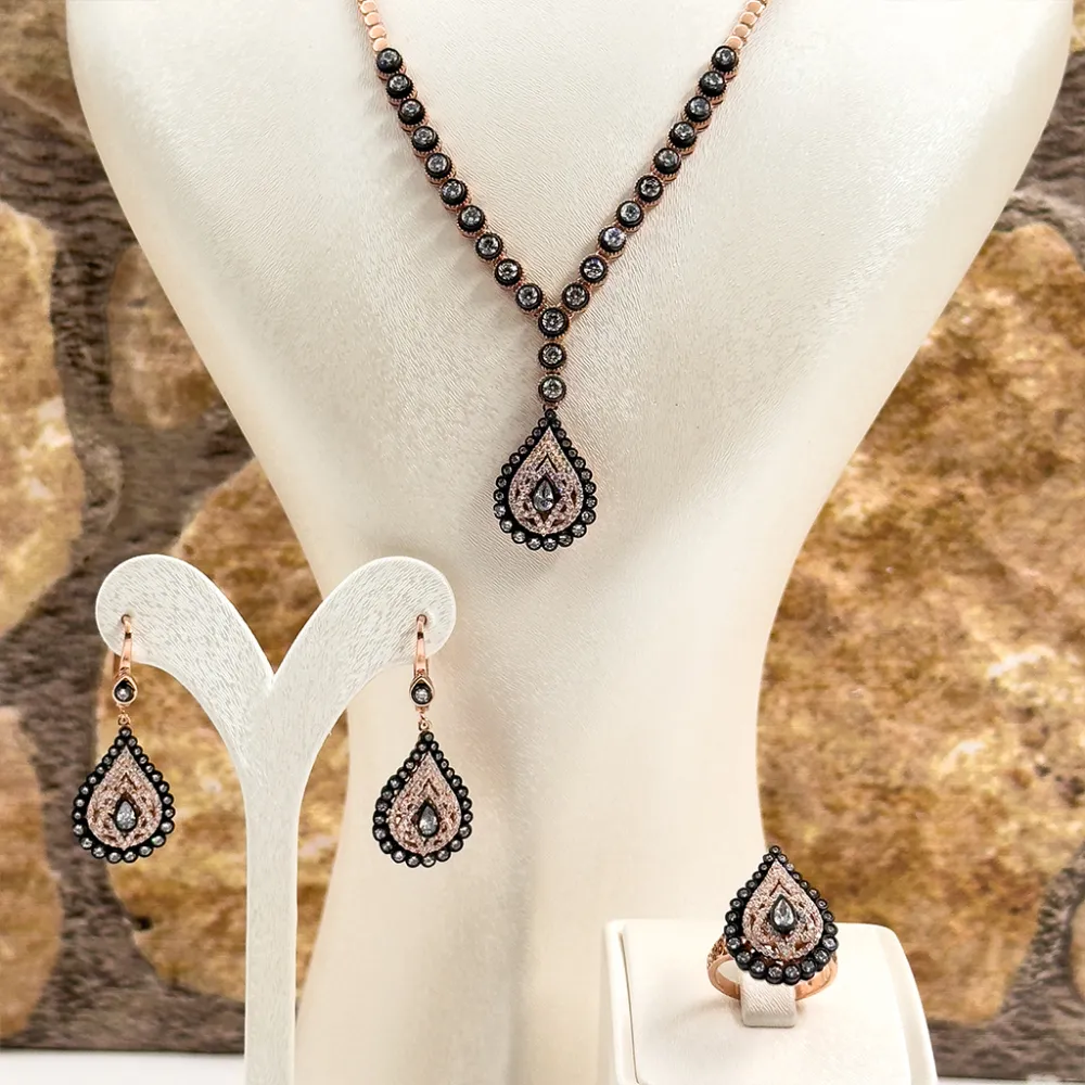 Elmas Montür Rosegold Özel Üretim Gümüş Set Takım - LVRSET16