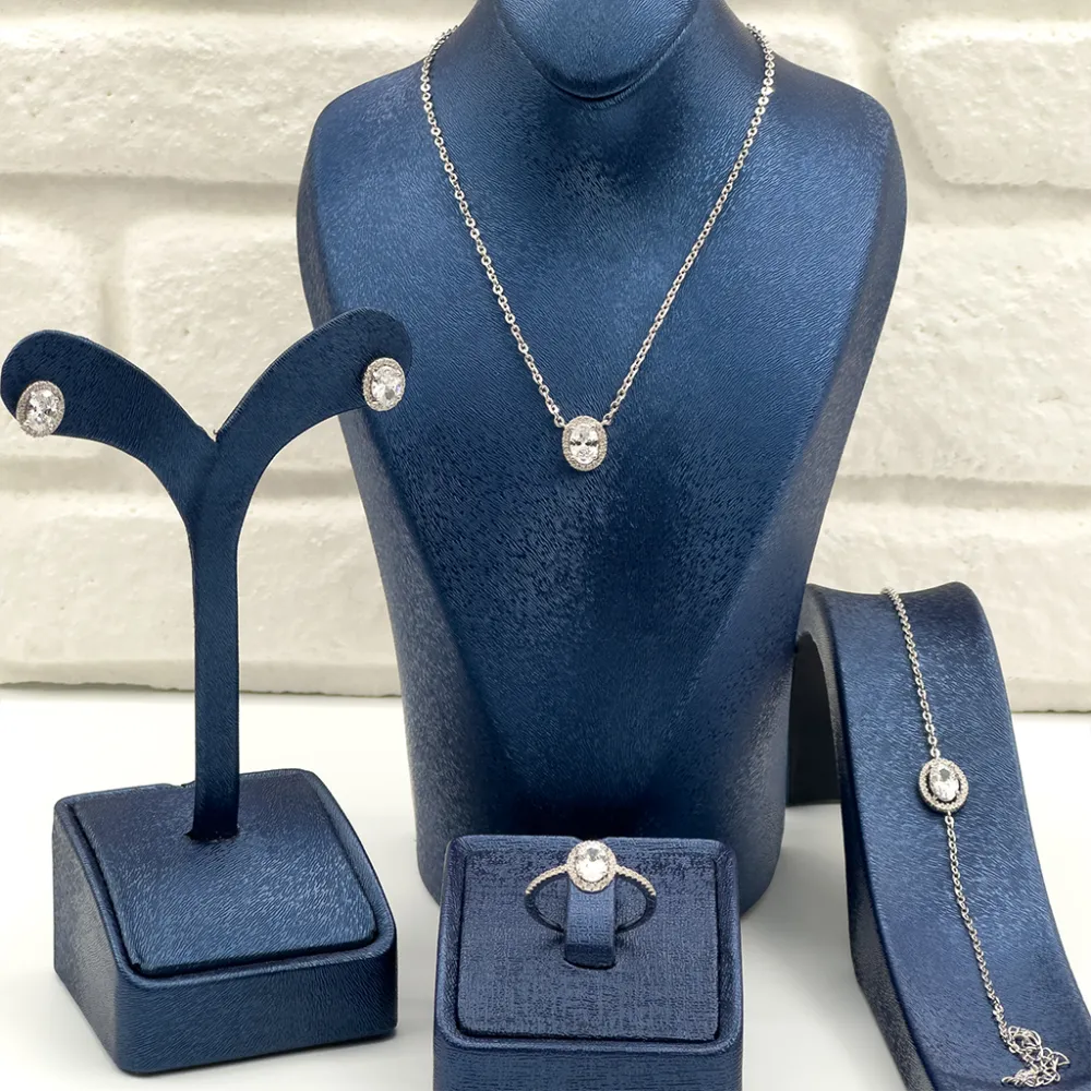 Zirkon Taşlı Oval Gümüş Set Takım