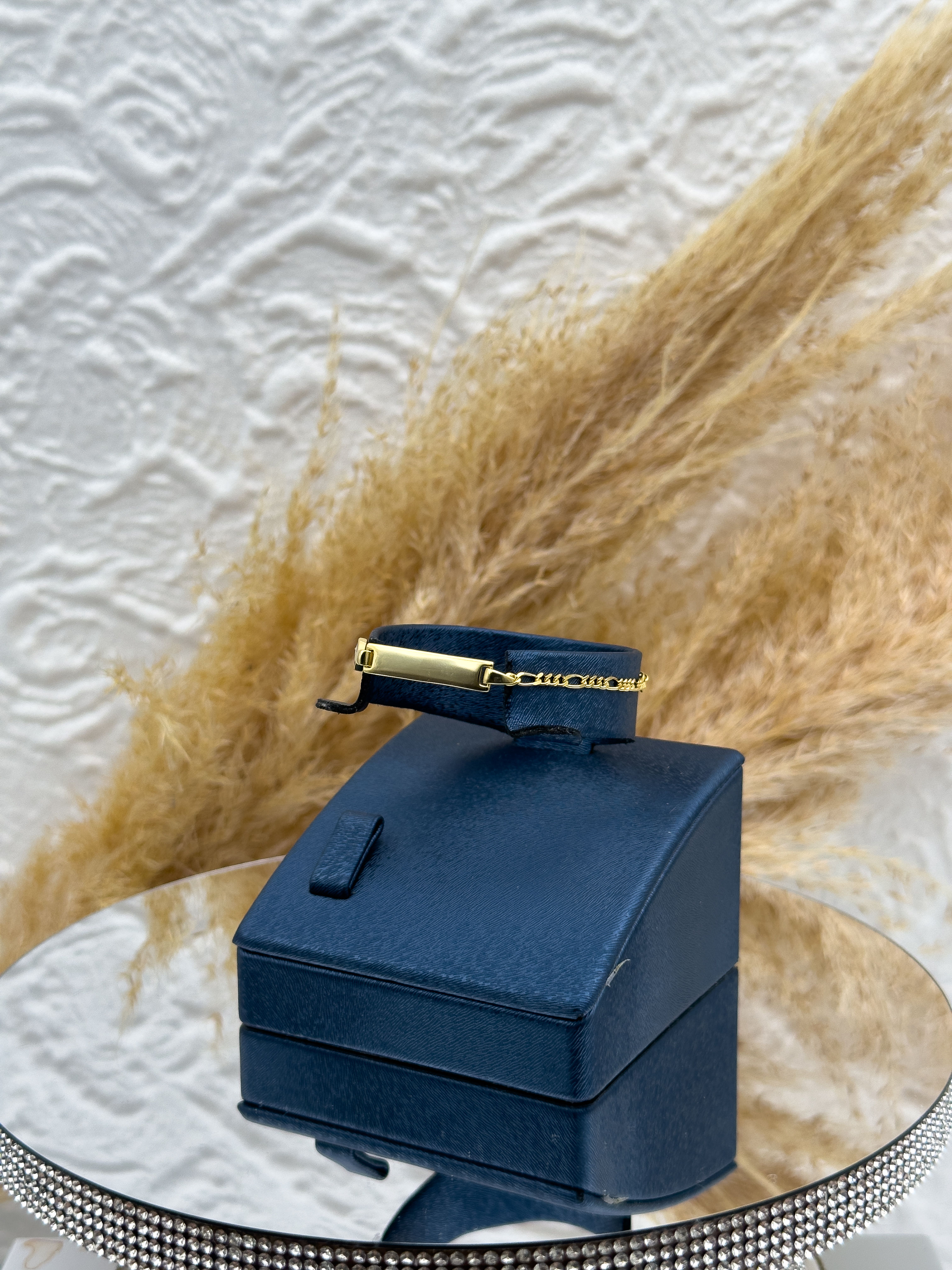 925 Ayar Gümüş Gold Renk İsim Yazılabilir Çocuk Künye – Kişiye Özel Nazar Boncuklu Çocuk Bileklik