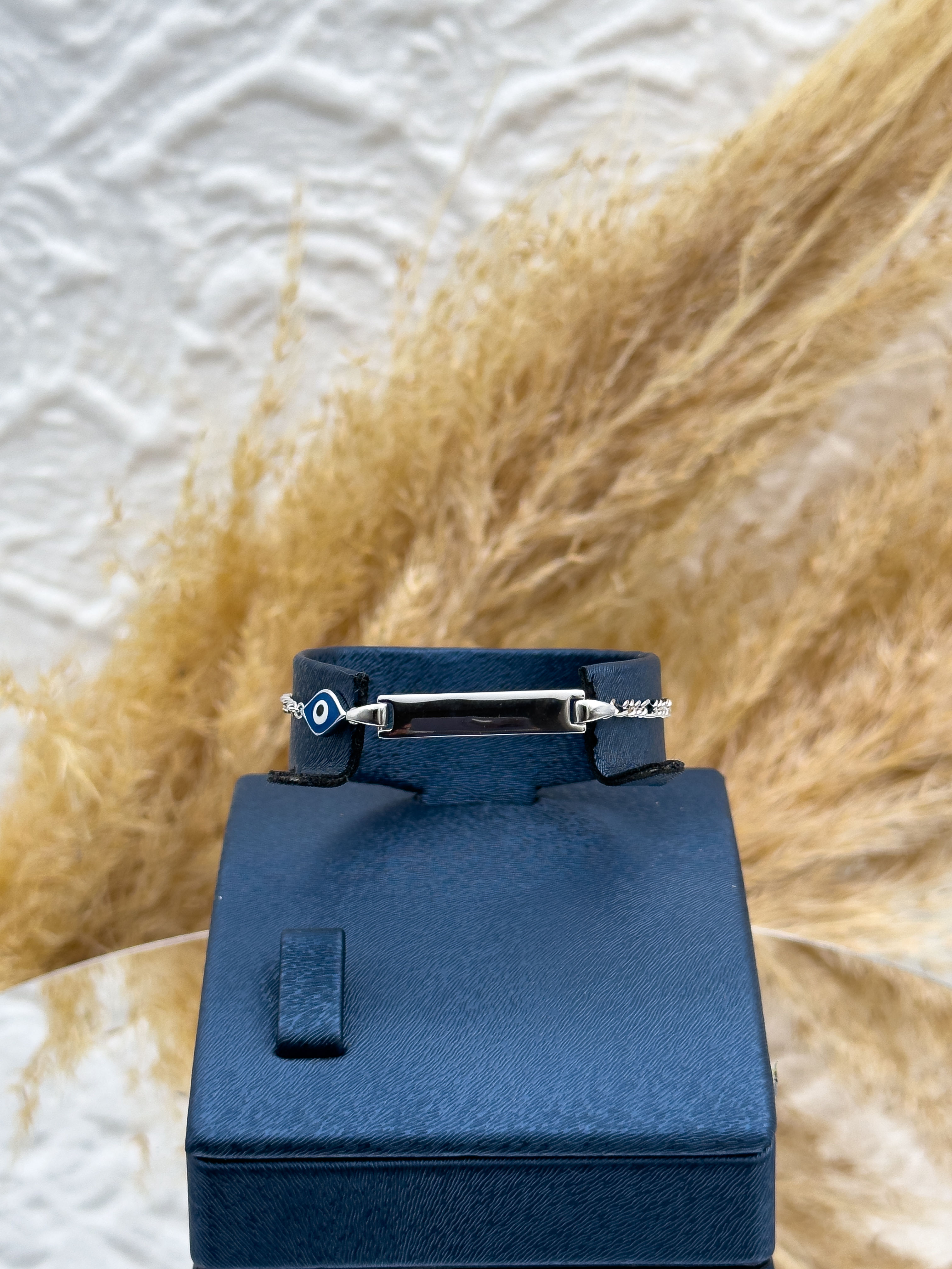 925 Ayar Gümüş Nazar Boncuklu İsim Yazılabilir Çocuk Künye – Kişiye Özel Gümüş Çocuk Bileklik