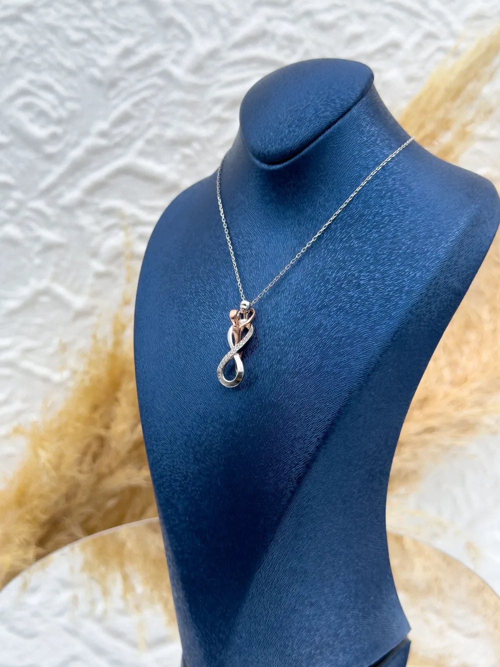 925 Ayar Gümüş Rose & Beyaz Özel Tasarım Sonsuzluk Kolye – Taşlı Zarif Kadın Kolye