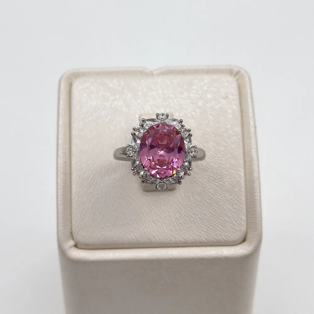 Pırlanta Montür Oval Pembe Kuvars Gümüş Yüzük