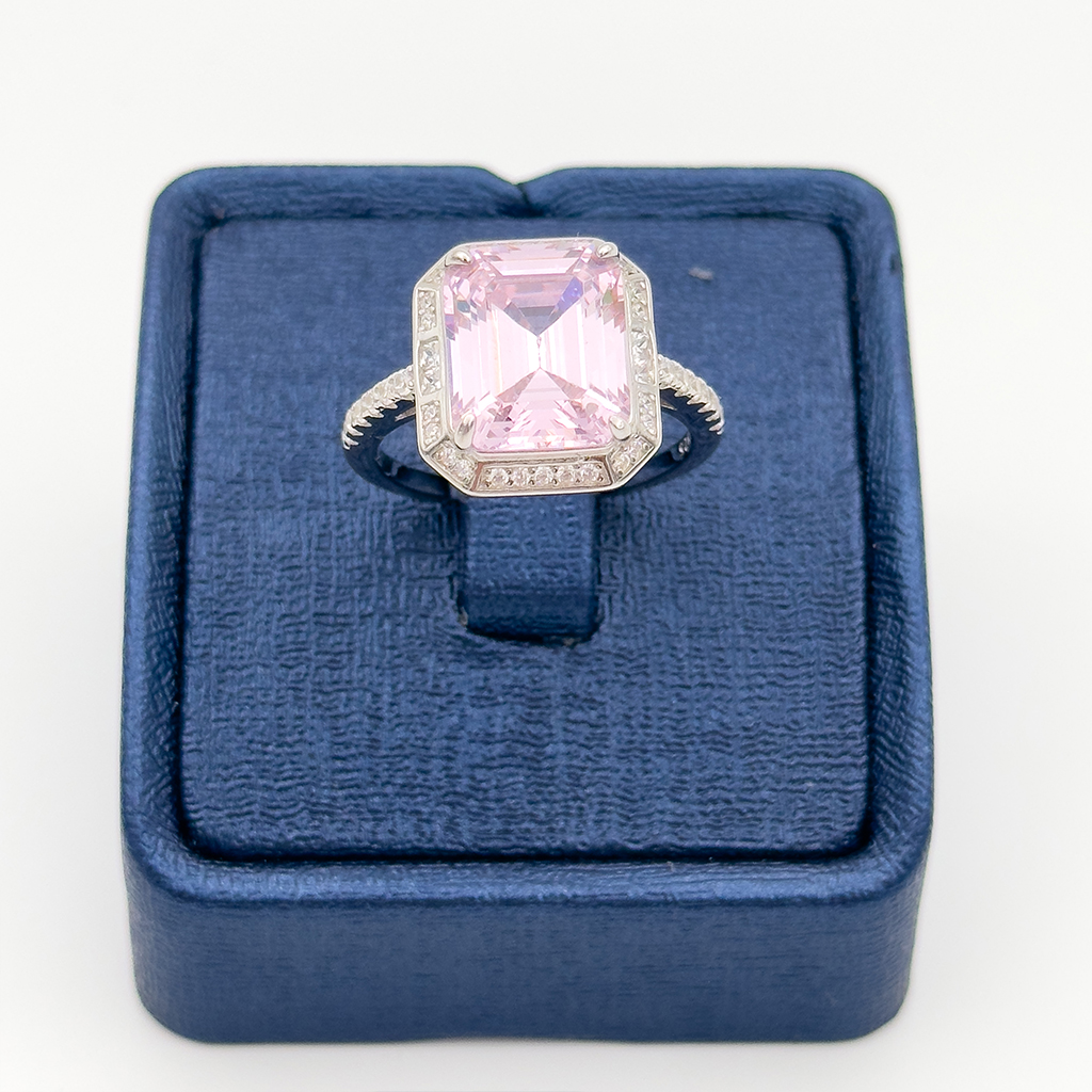 Pembe Kuvars Taşlı Baget Gümüş Yüzük