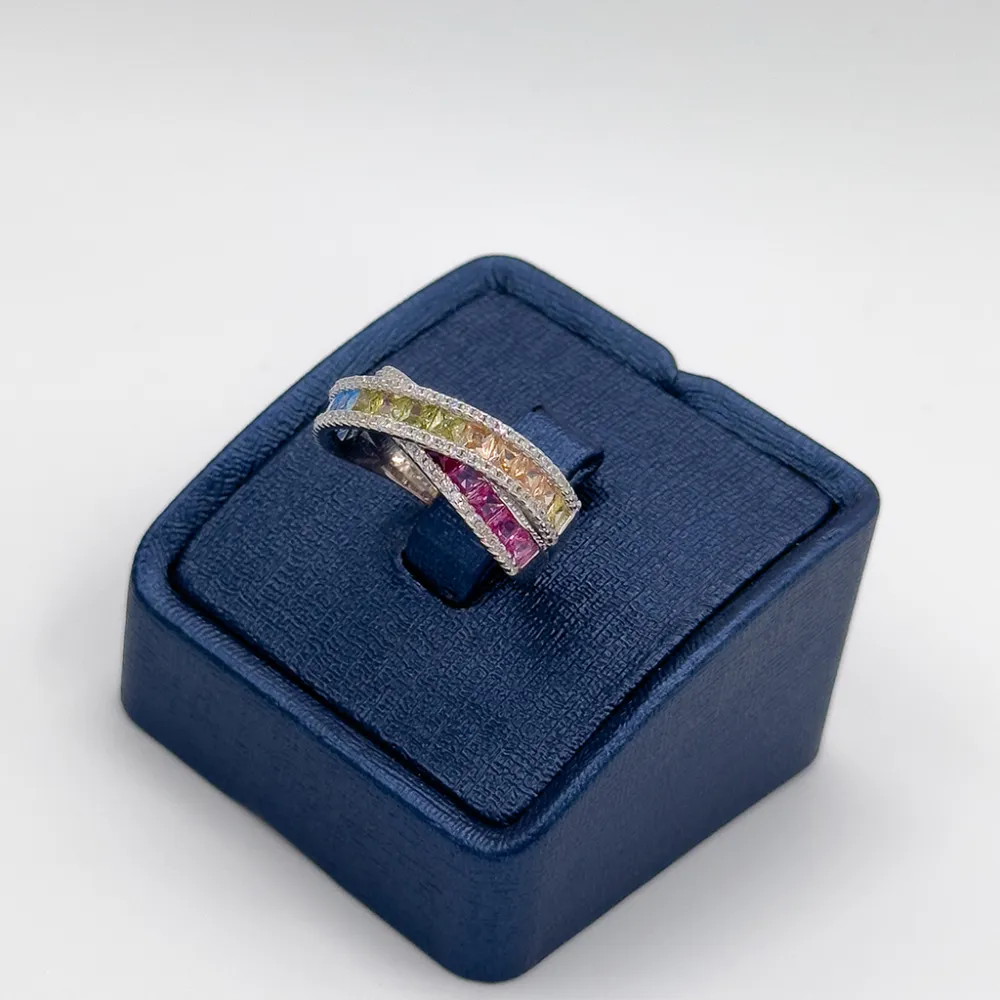 Mix Taşlı Özel Tasarım Sarmal Gümüş Yüzük