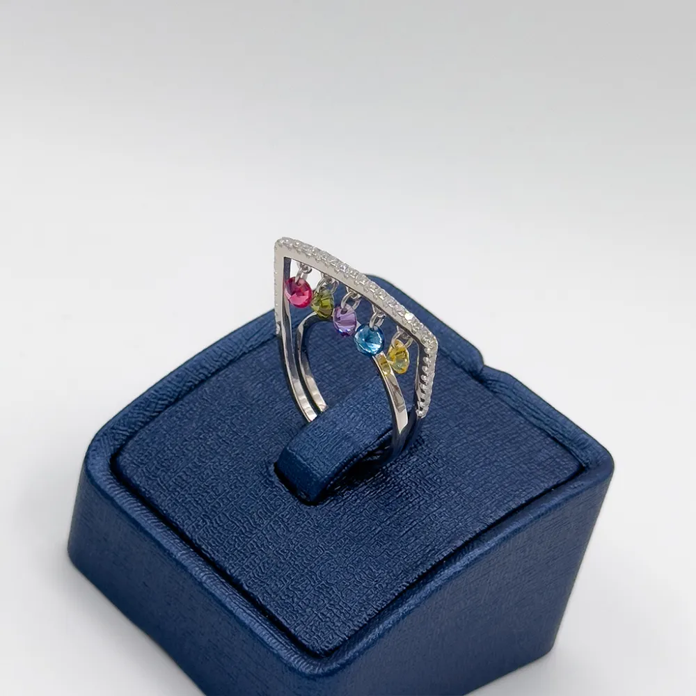 Mix Taşlı Sallamalı Özel Tasarım Gümüş Yüzük