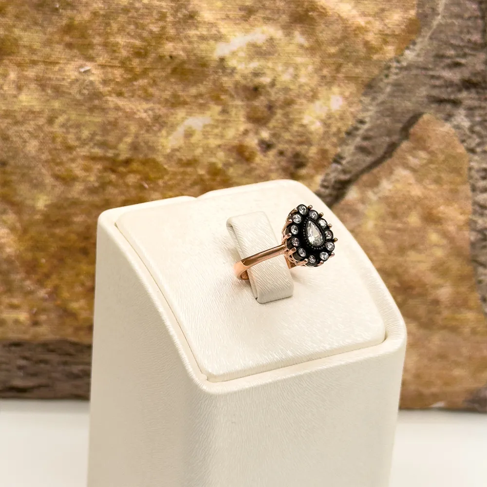 Rosegold Elmas Montür Damla Model Gümüş Yüzük
