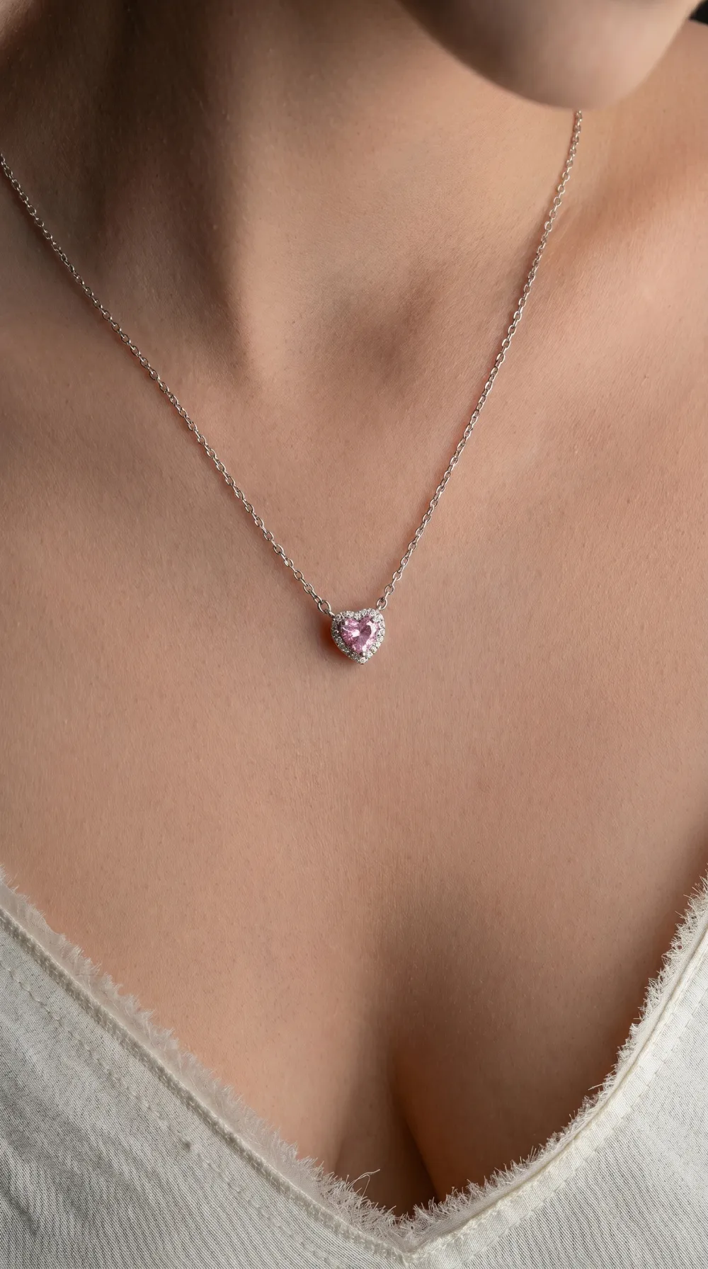 Pembe Kuvars Gümüş Kolye