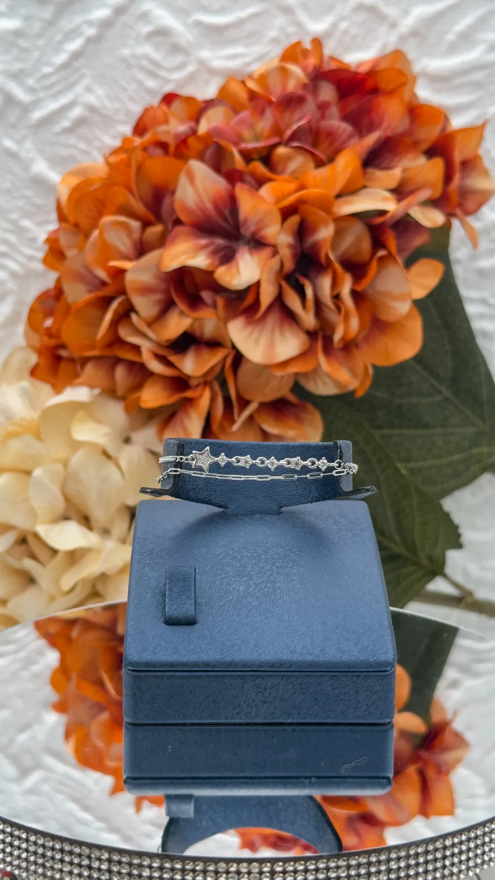 925 Ayar Gümüş Zirkon Taşlı Yıldızlı Çift Zincirli Su Yolu Kadın Bileklik