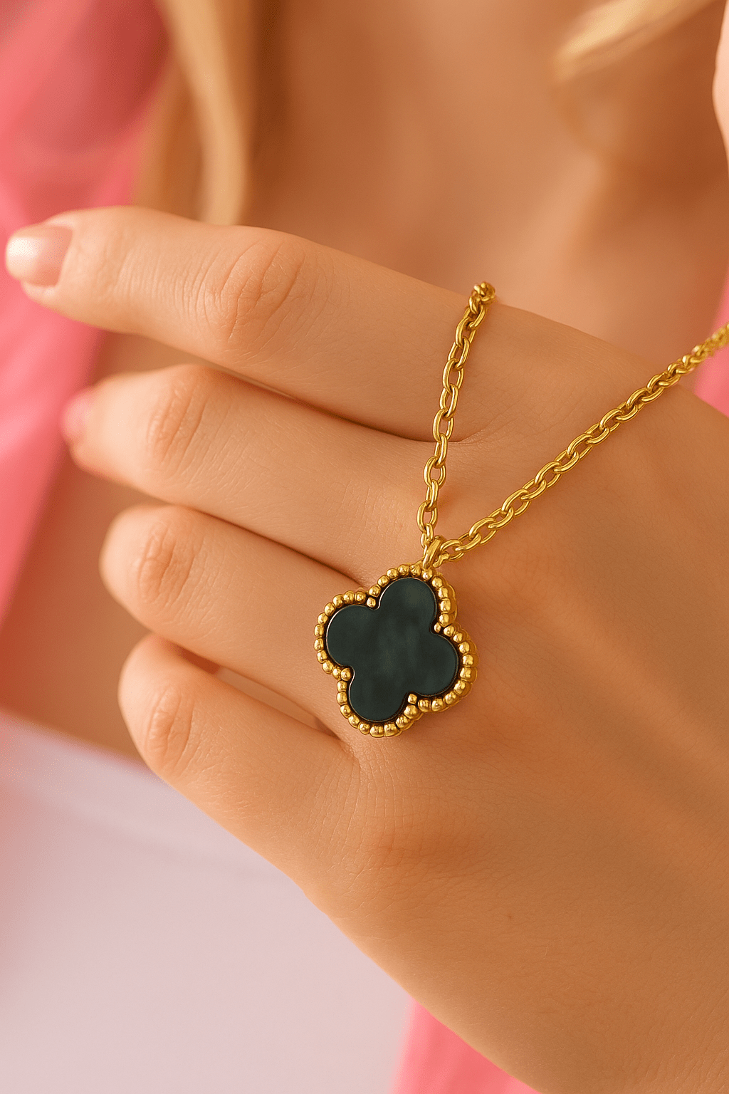 Gold Renk Hematit Taşlı Gümüş Kolye