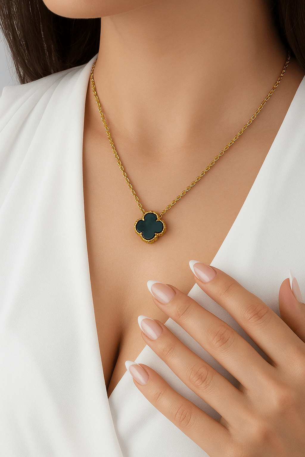 Gold Renk Hematit Taşlı Gümüş Kolye