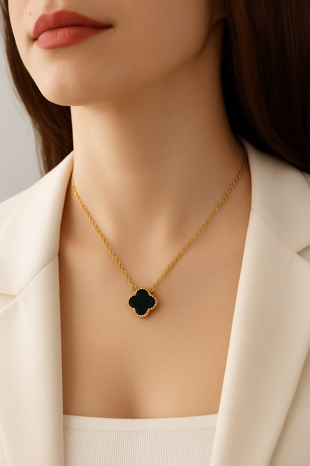 Gold Renk Hematit Taşlı Gümüş Kolye