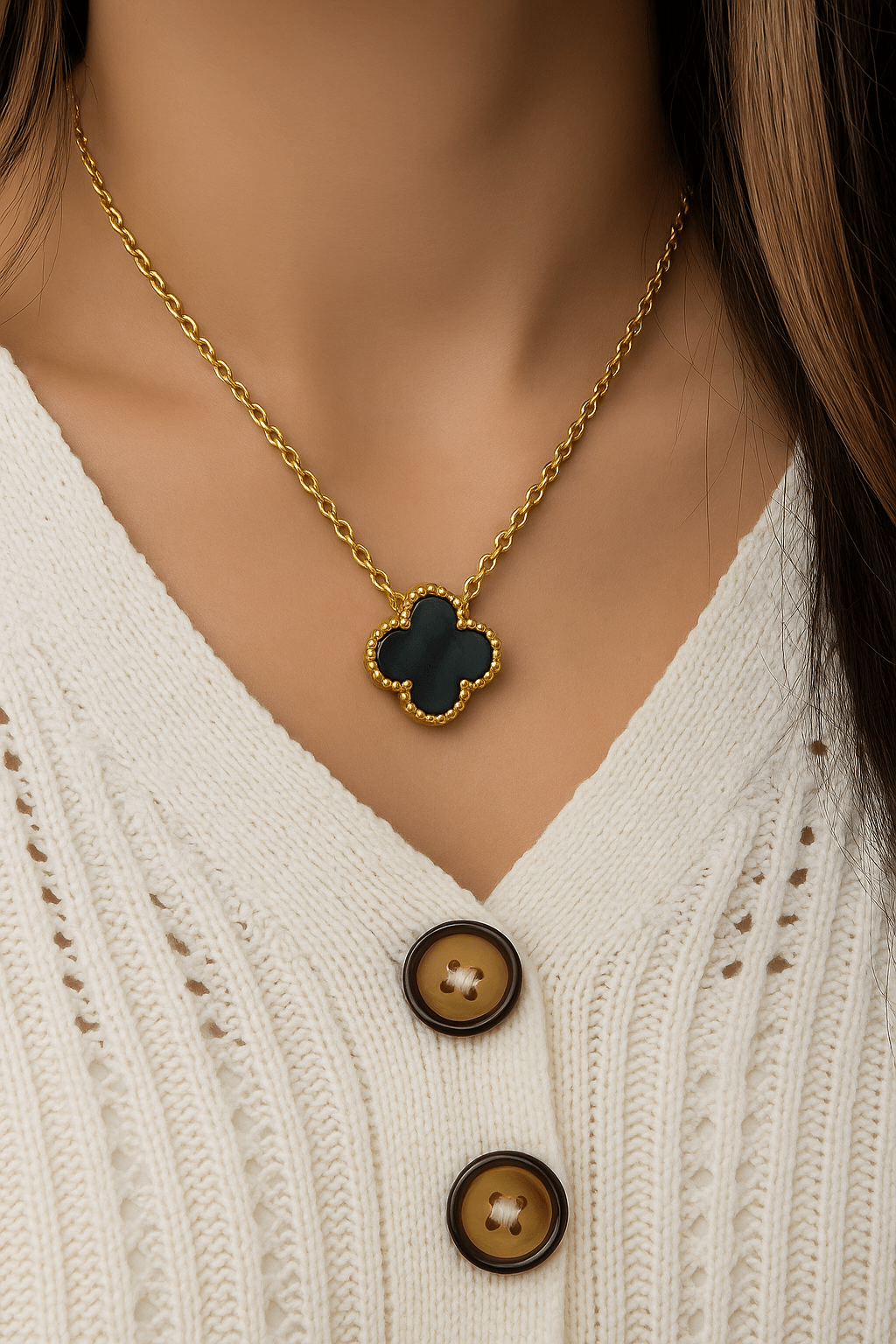 Gold Renk Hematit Taşlı Gümüş Kolye