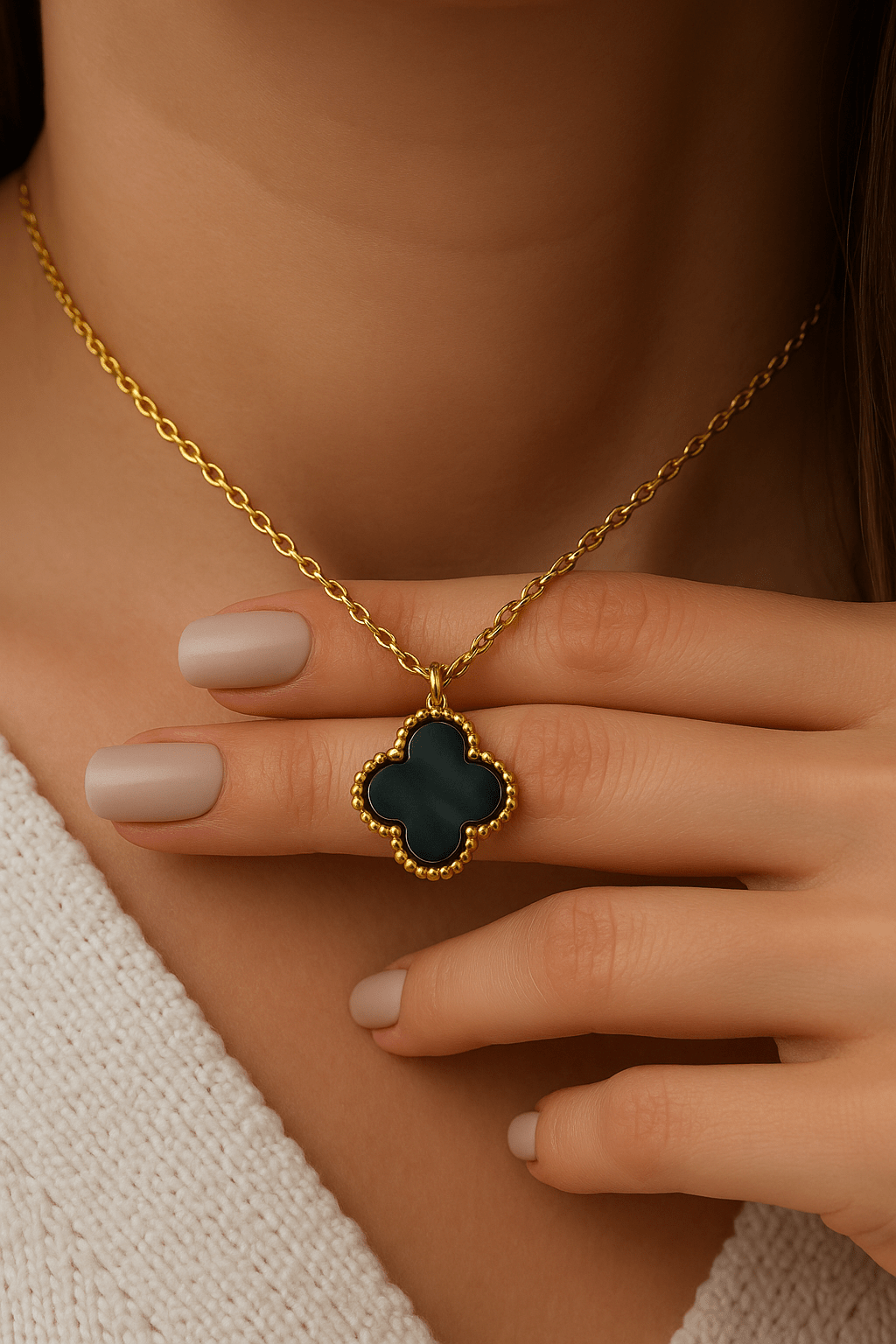 Gold Renk Hematit Taşlı Gümüş Kolye